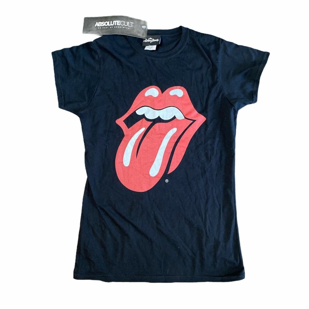 The Rolling Stones Lips Tongue Logo Women Black Skinny Fit T Shirt - Size L